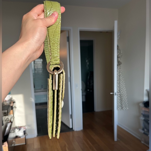 Lime green croc print leather clutch top handle bag vintage Ann Taylor - Picture 4 of 8